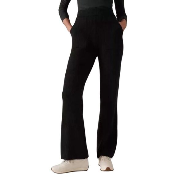 Athleta Black Felicity Cozy Sweater Pant Boucle Ribbed Large NWOT - Picture 1 of 11